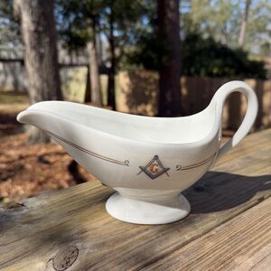 Vintage 1940s Freemason Gravy Boat Masonic Heavy Porcelain EUC